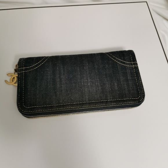 Authentic Chanel Vintage Denim Quilted 2.55 Long Flap Wallet Gold CC Rare Y2K - Picture 3 of 15